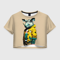 Женская футболка Crop-top 3D Dude rhino - urban style