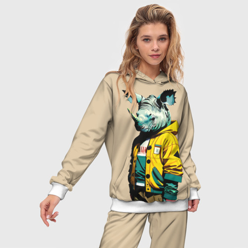 Женский костюм с толстовкой 3D Dude rhino - urban style, цвет белый - фото 3