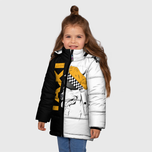 Зимняя куртка для девочек 3D Собака в кепке таксиста, цвет черный - фото 3