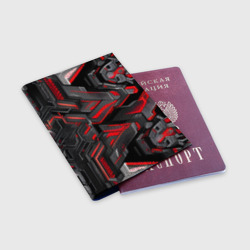 Обложка для паспорта матовая кожа Красная кибер-броня - фото 2