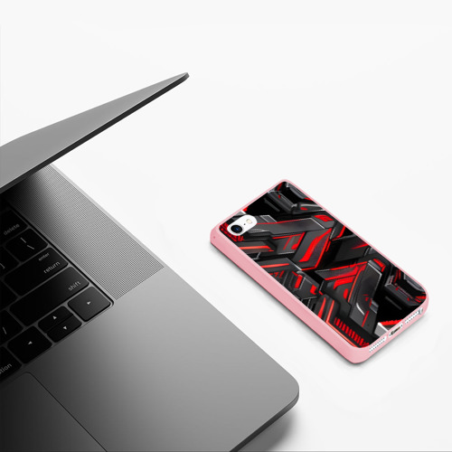 Чехол для iPhone 5/5S матовый Красная кибер-броня, цвет баблгам - фото 5