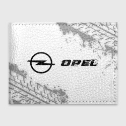 Обложка для студенческого билета Opel Speed на светлом фоне со следами шин: надпись и символ