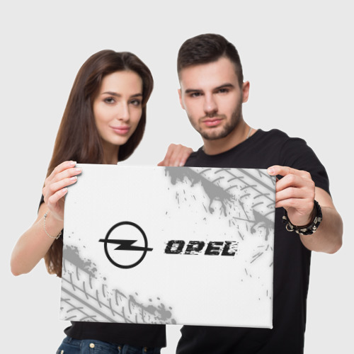 Холст прямоугольный Opel Speed на светлом фоне со следами шин: надпись и символ, цвет 3D печать - фото 5