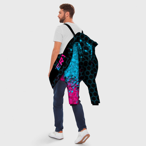Мужская зимняя куртка 3D с принтом Chery - neon gradient: по-вертикали, вид сзади #2