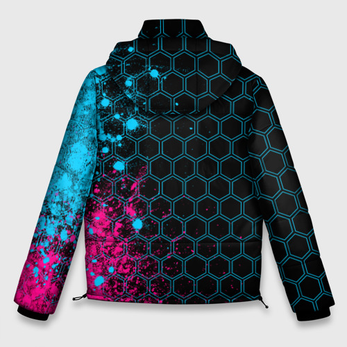 Мужская зимняя куртка 3D с принтом Chery - neon gradient: по-вертикали, вид сзади #1