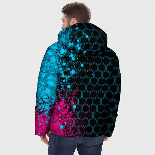 Мужская зимняя куртка 3D с принтом Chery - neon gradient: по-вертикали, вид сзади #2