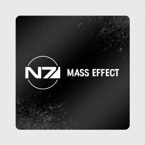 Магнит виниловый Квадрат Mass Effect glitch на темном фоне: надпись и символ
