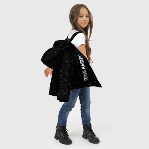 Зимняя куртка для девочек 3D Tomb Raider glitch на темном фоне: надпись, символ, цвет черный - фото 6