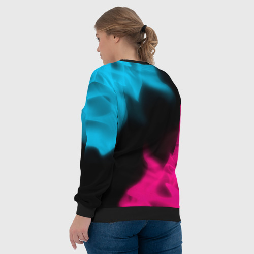 Женский свитшот 3D с принтом Sally Face - neon gradient, вид сзади #2