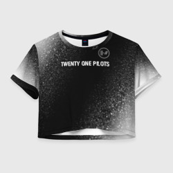 Женская футболка Crop-top 3D Twenty One Pilots glitch на темном фоне: символ сверху