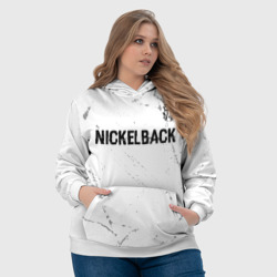 Толстовка с принтом Nickelback glitch на светлом фоне: символ сверху для женщины, вид на модели спереди №4. Цвет основы: белый