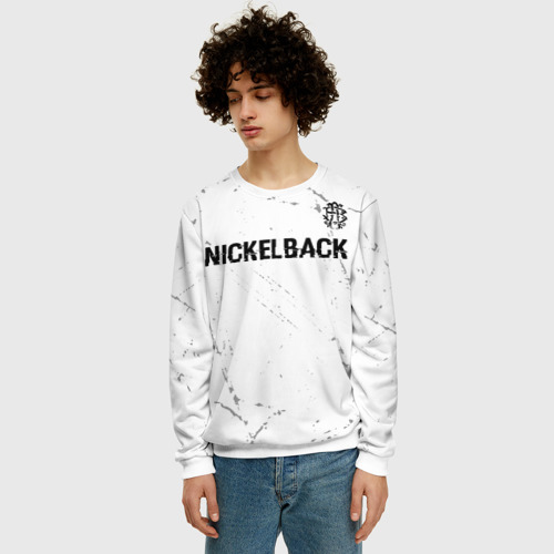 Мужской свитшот 3D с принтом Nickelback glitch на светлом фоне: символ сверху, фото на моделе #1
