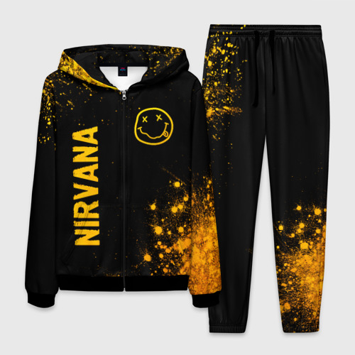 Мужской 3D костюм с принтом Nirvana - gold gradient: надпись, символ, вид спереди #2