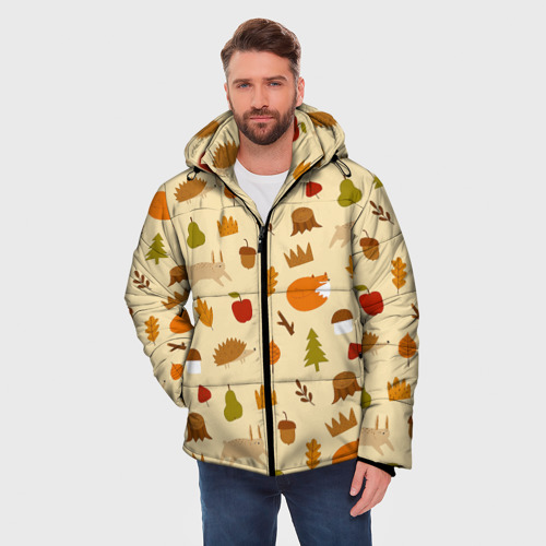 Мужская зимняя куртка 3D с принтом Паттерн - осень, фото на моделе #1