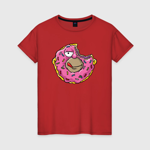 Женская футболка хлопок с принтом Гомер пончик, вид спереди #2