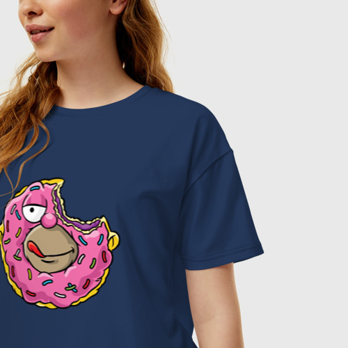 Женская футболка хлопок Oversize с принтом Гомер пончик, фото на моделе #1