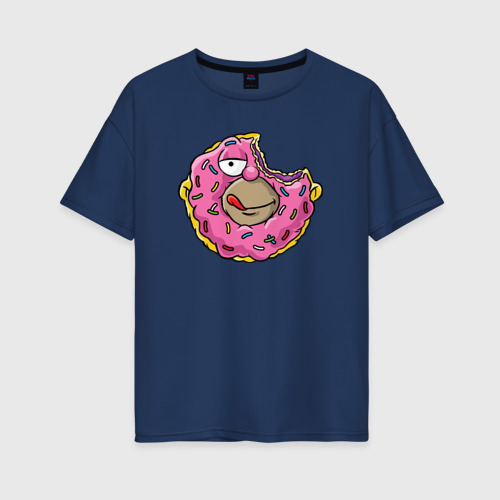 Женская футболка хлопок Oversize с принтом Гомер пончик, вид спереди #2