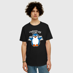 Мужская футболка хлопок Oversize Fly penguin - фото 2