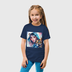 Детская футболка хлопок Девушка и леопард - нейросеть - фото 2