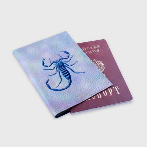 Обложка для паспорта матовая кожа Скорпион синих тонов, цвет синий - фото 3
