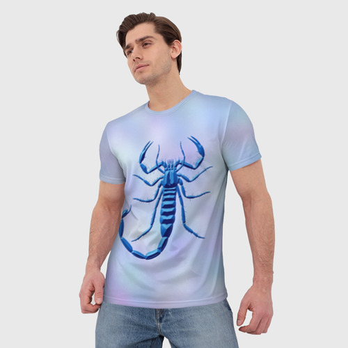 Мужская футболка 3D Скорпион синих тонов, цвет 3D печать - фото 3