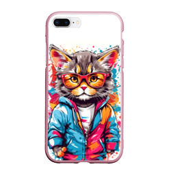 Чехол для iPhone 7Plus/8 Plus матовый Котик в очках - брызги красок