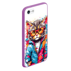Чехол для iPhone 5/5S матовый Котик в очках - брызги красок - фото 2