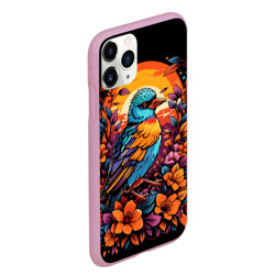 Чехол для iPhone 11 Pro Max матовый Тропическая птица и листья - фото 2