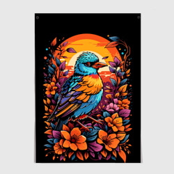 Постер Тропическая птица и листья