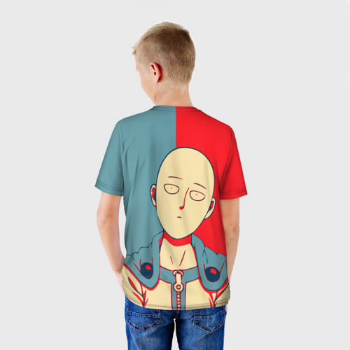 Детская футболка 3D с принтом Saitama hero face, вид сзади #2