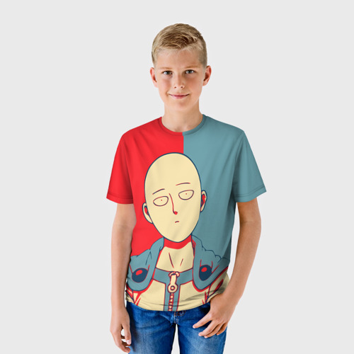 Детская футболка 3D с принтом Saitama hero face, фото на моделе #1