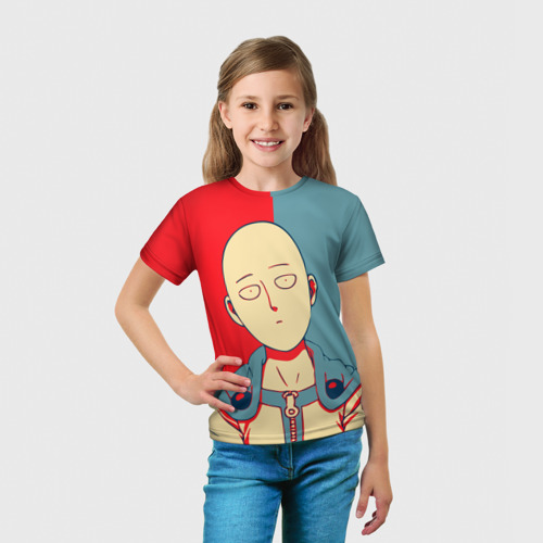 Детская футболка 3D с принтом Saitama hero face, вид сбоку #3