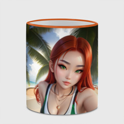 Кружка с полной запечаткой Девушка с рыжими волосами на пляже - фото 2