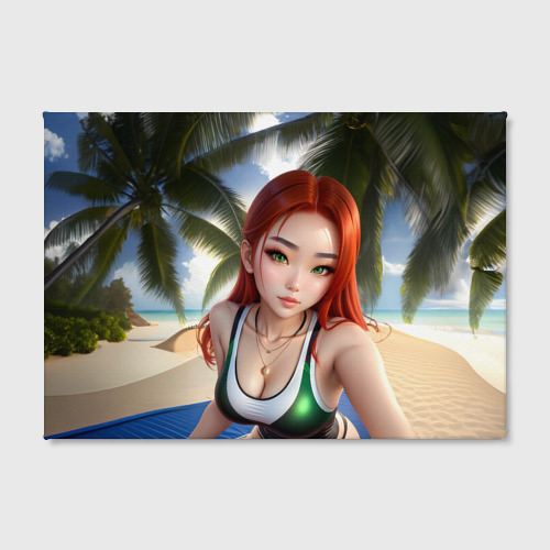 Холст прямоугольный Девушка с рыжими волосами на пляже, цвет 3D печать - фото 2