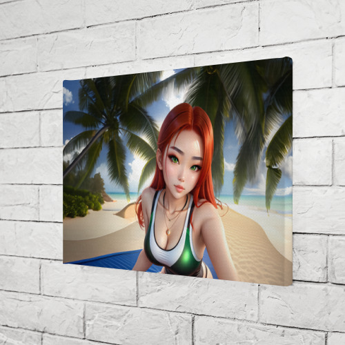 Холст прямоугольный Девушка с рыжими волосами на пляже, цвет 3D печать - фото 3