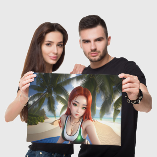 Холст прямоугольный Девушка с рыжими волосами на пляже, цвет 3D печать - фото 5