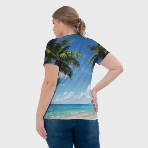 Женская футболка 3D Девушка с рыжими волосами на пляже, цвет 3D печать - фото 7