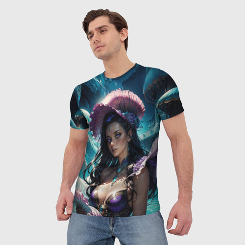 Мужская футболка 3D Девушка фэнтази с фиолетовыми волосами, цвет 3D печать - фото 3