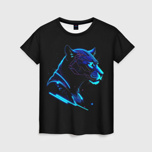 Женская футболка с принтом Пантера киберпан, вид спереди №1