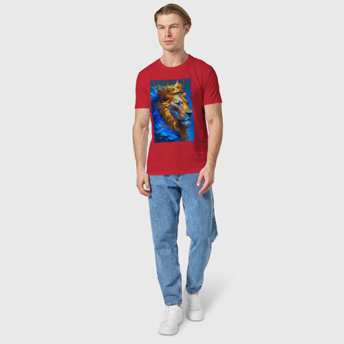 Мужская футболка хлопок Лев - царь зверей - нейросеть, цвет красный - фото 5