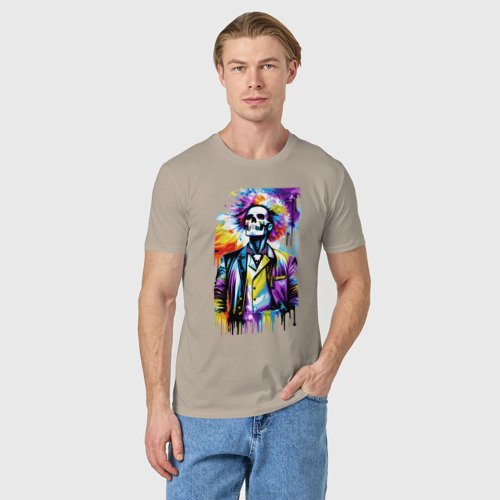 Мужская футболка хлопок Cool skeleton - pop art - neural network, цвет миндальный - фото 3
