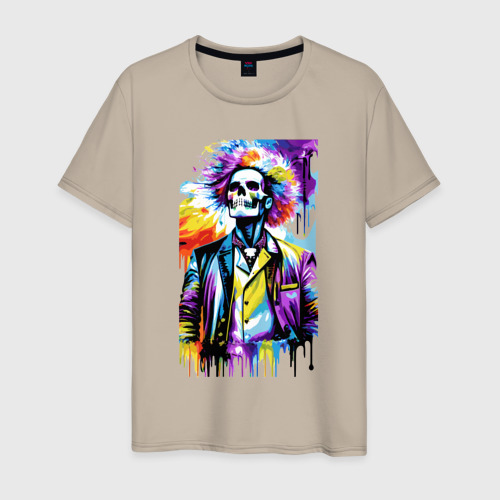 Мужская футболка хлопок Cool skeleton - pop art - neural network, цвет миндальный