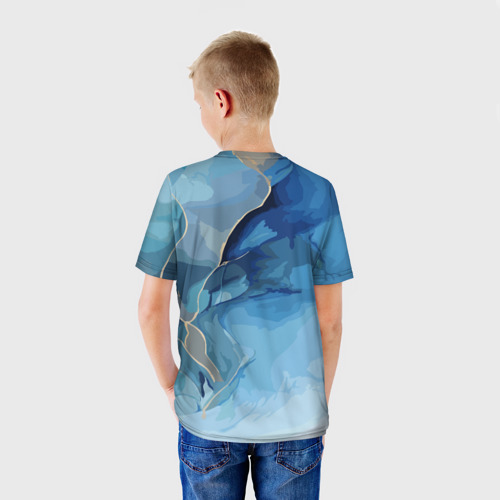 Детская футболка 3D с принтом Глубокая синева, вид сзади #2