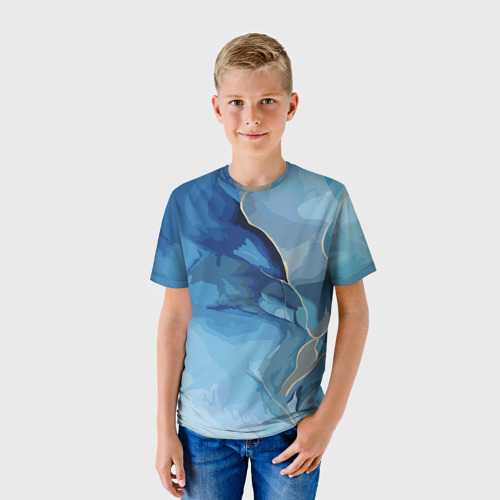 Детская футболка 3D с принтом Глубокая синева, фото на моделе #1