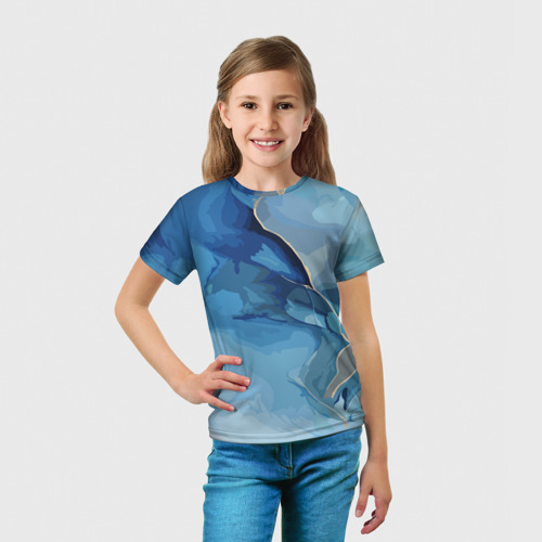 Детская футболка 3D с принтом Глубокая синева, вид сбоку #3