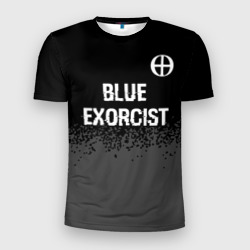 Мужская футболка 3D Slim Blue Exorcist glitch на темном фоне: символ сверху