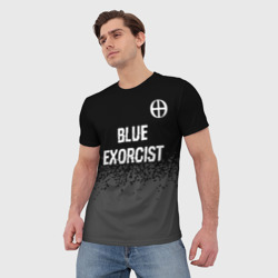 Мужская футболка 3D Blue Exorcist glitch на темном фоне: символ сверху - фото 2