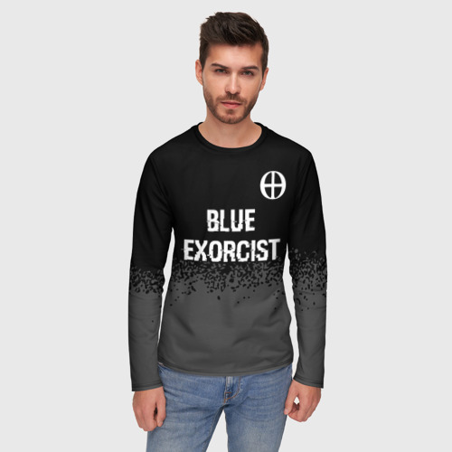 Мужской лонгслив 3D Blue Exorcist glitch на темном фоне: символ сверху, цвет 3D печать - фото 3