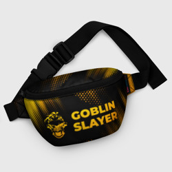 Сумка с принтом Goblin Slayer - gold gradient: надпись и символ для любого человека, вид спереди №5. Цвет основы: белый