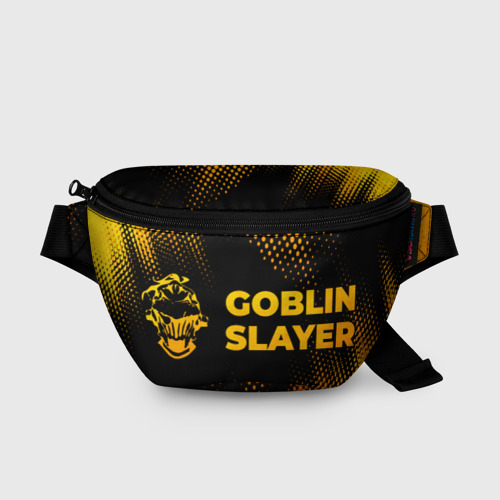 Поясная сумка с принтом Goblin Slayer - gold gradient: надпись и символ, вид спереди №1